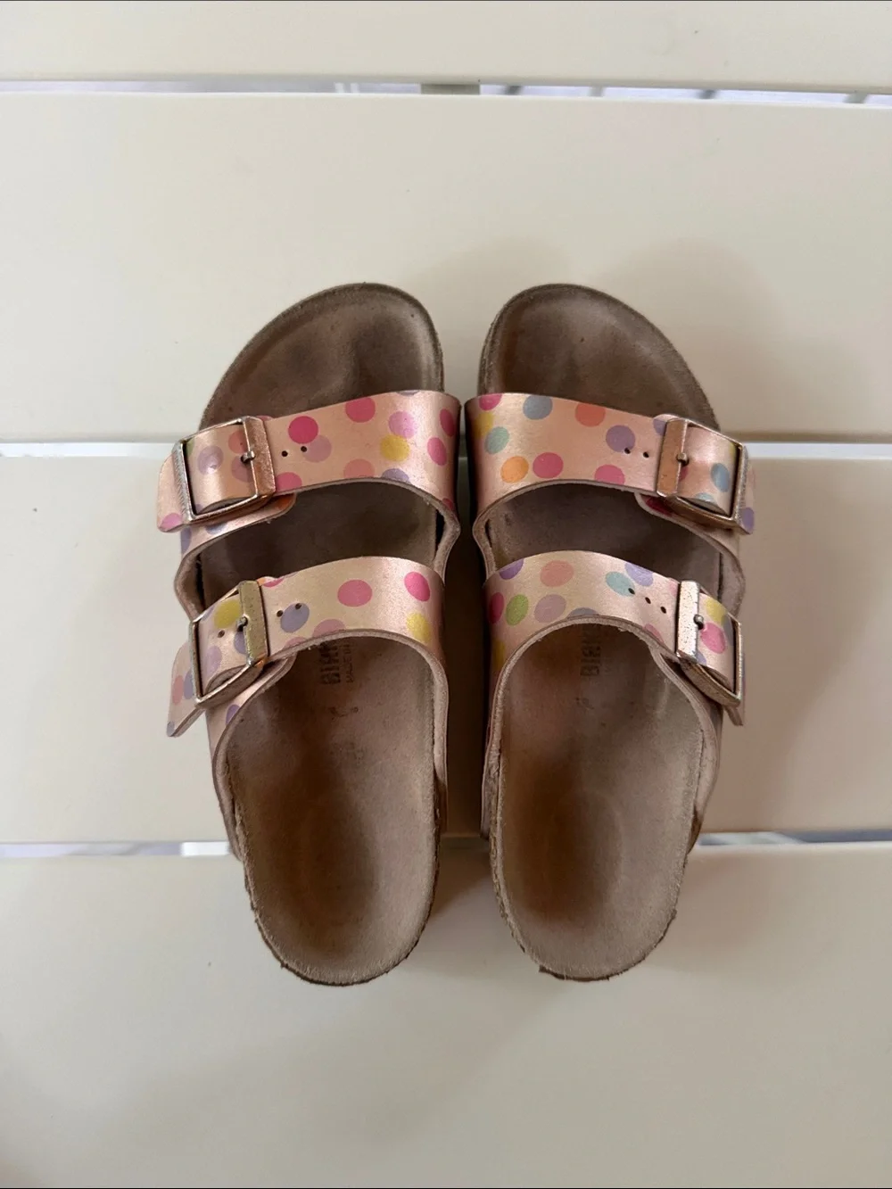 Birkenstock Kids Two-Strap Sandals - Pink with Multicolor Polka Dots